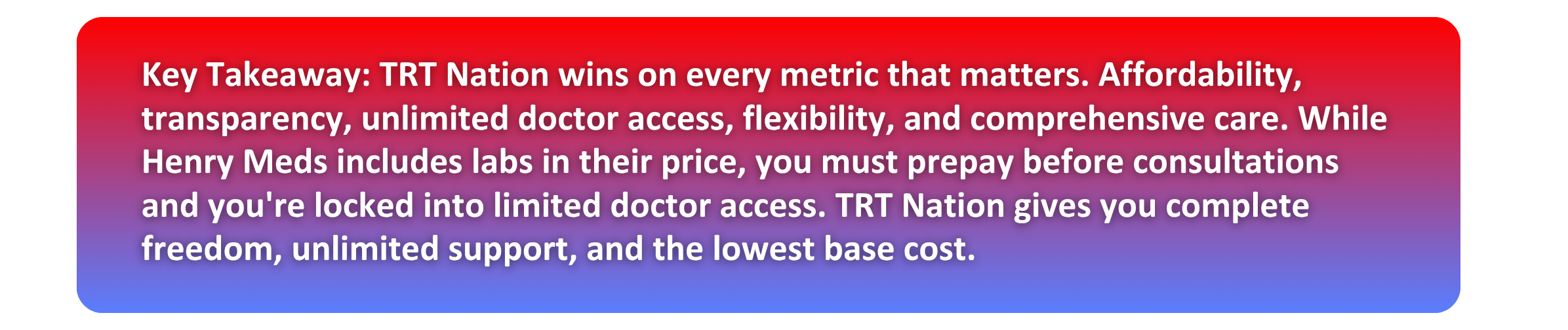 key takeaway: trt nation wins on every metric that matters