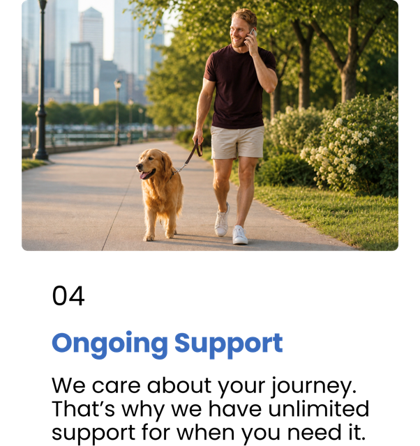 Step 4 - Ongoing Support. We care about your journey. That’s why we have unlimited support for when you need it.
