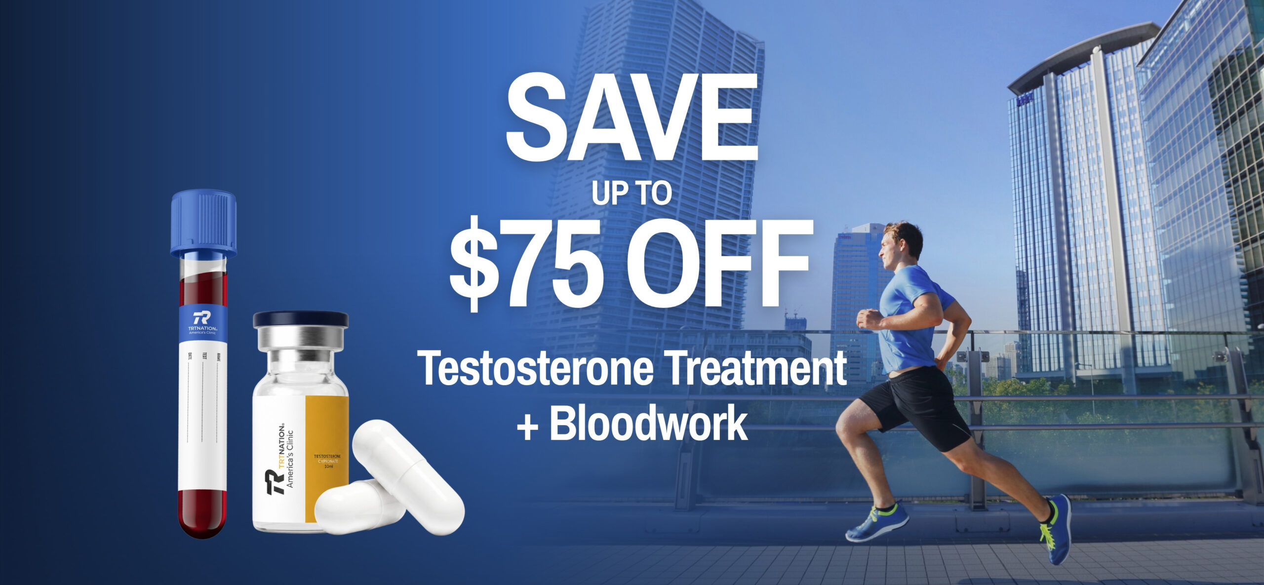 TODAY ONLY - Save up to $75 OFF Testosterone treatment and Bloodwork with code FLASH.