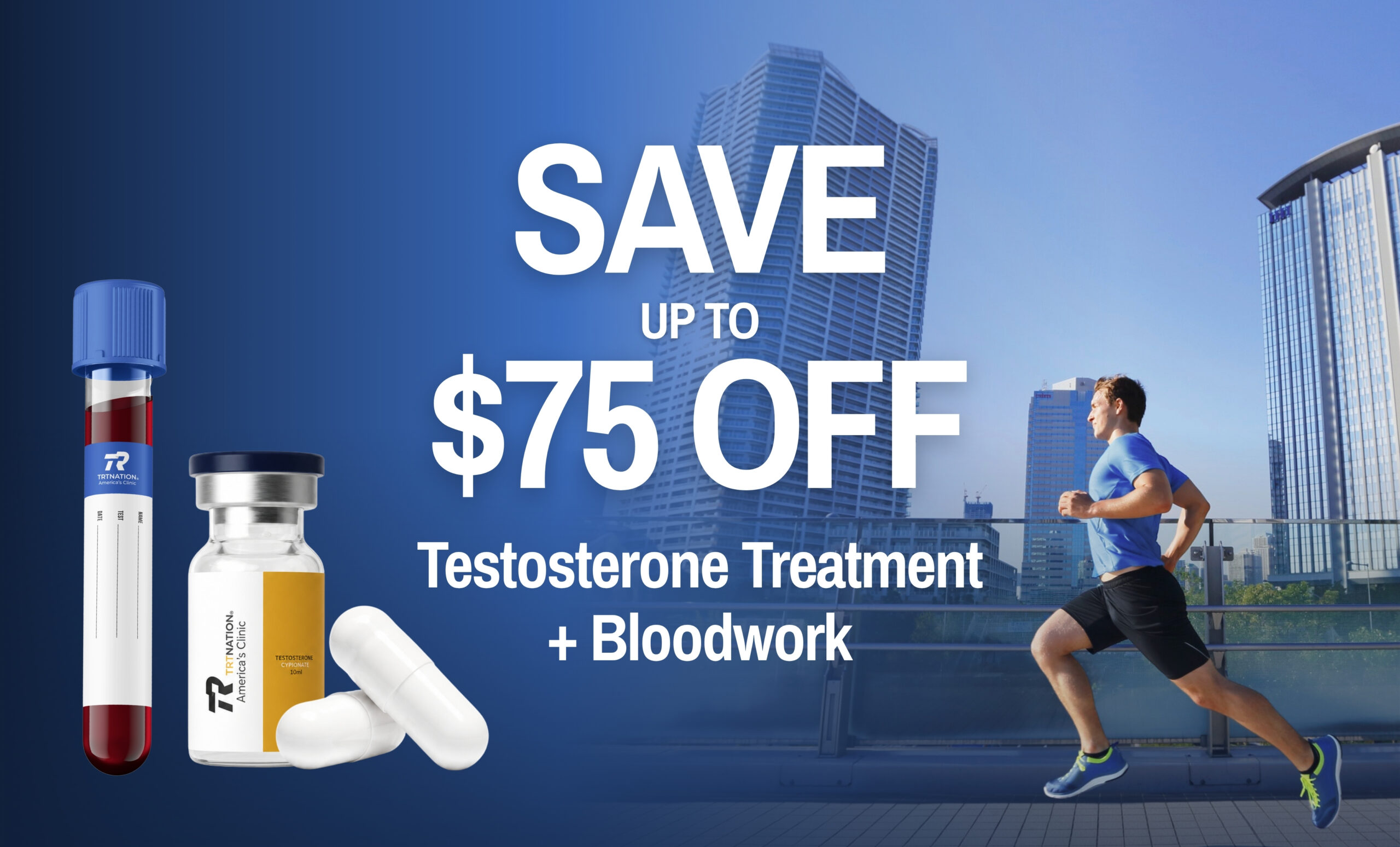 TODAY ONLY - Save up to $75 OFF Testosterone treatment and Bloodwork with code FLASH.